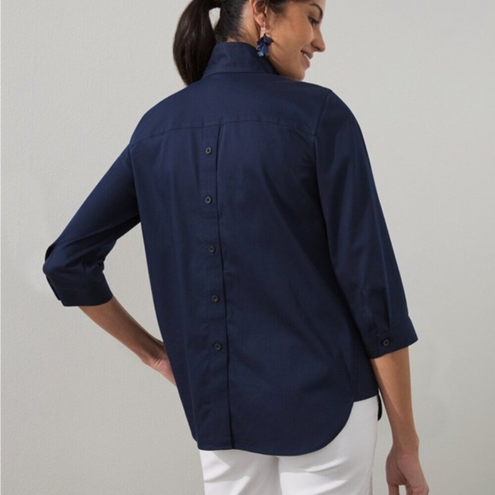 CHICO'S no iron chic stretch tunic shirt in navy (US4-6/US16) - Picture 2 of 16